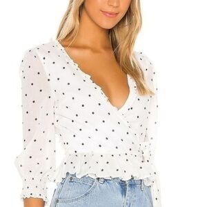 PRIVACY PLEASE White & Black Dot Jane wrap top
